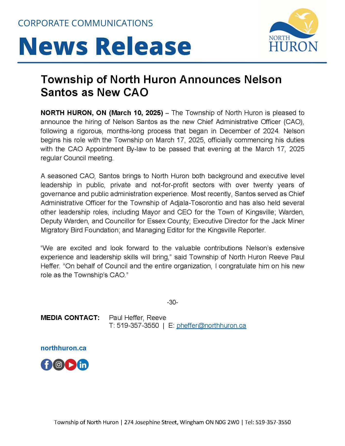 Appointment of New CAO